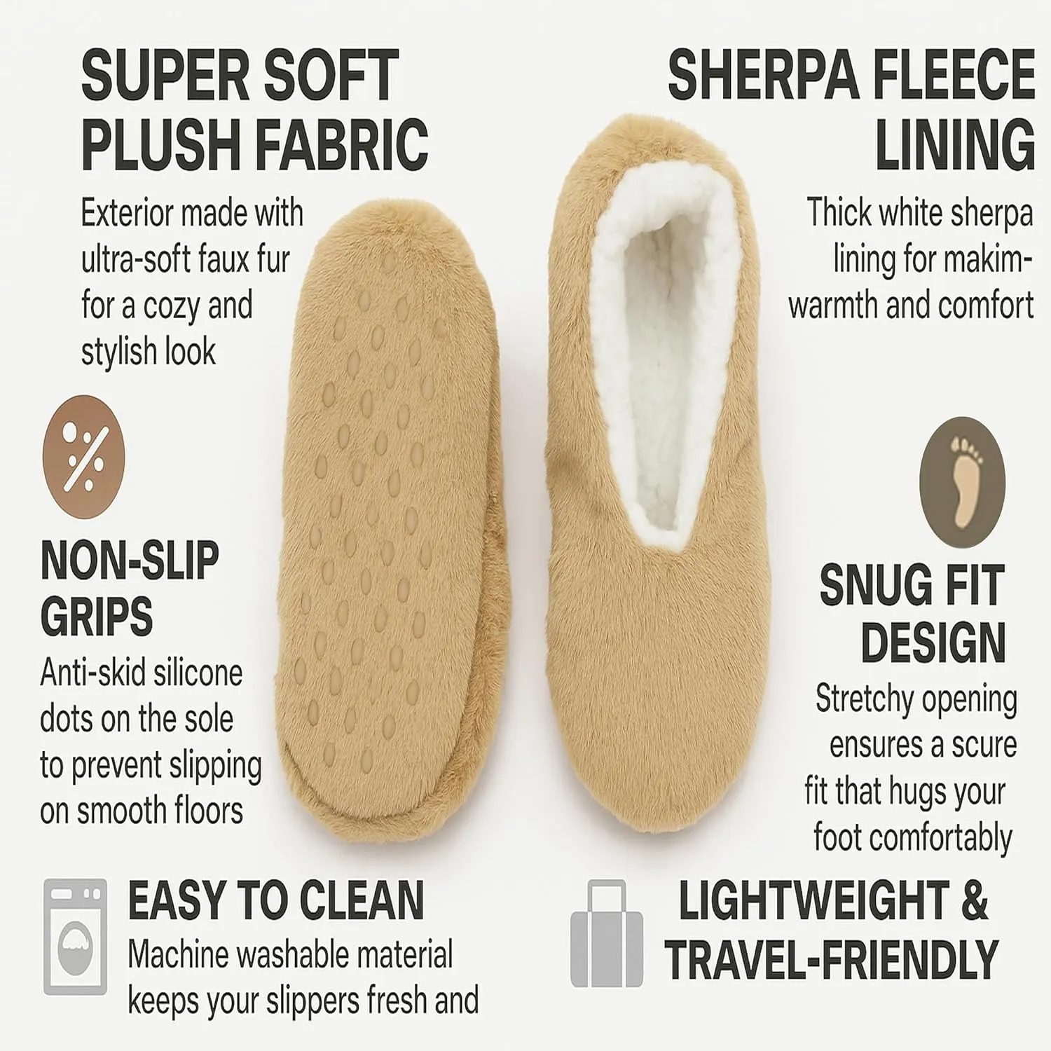 2-Pack Solid Faux Fur Slipper Socks - Soft, Warm, and Non-Slip Winter Essentials, Premium Fleece-Lined, Durable, and Stylish Socks