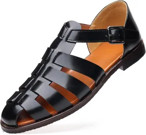 2023 New Men's Summer Hollow Breathable Flat Beach Fisherman Sandals,Non-Slip Woven Sandals With Ankle Straps For Outdoor Travel.