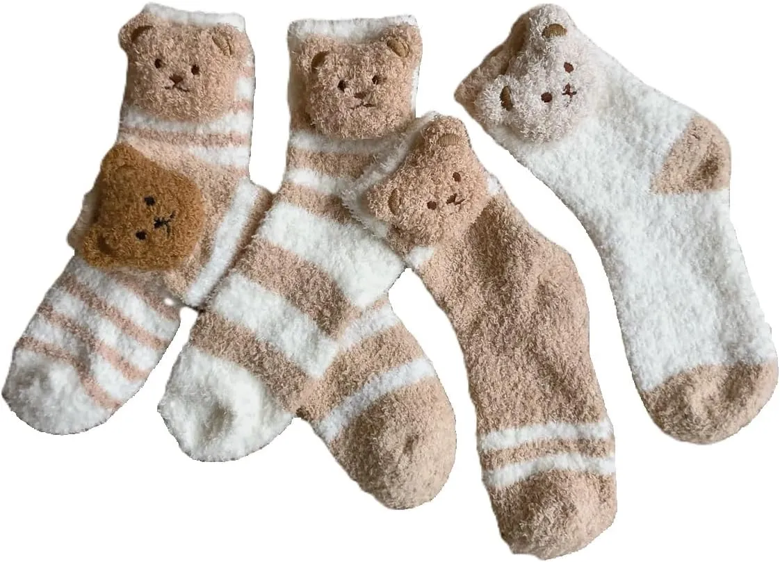 5 Pairs Fuzzy Socks for Women, Winter Thickening Coral Velvet Cozy Socks, Warm Home Sleeping Socks, Cute Animal Slipper Socks