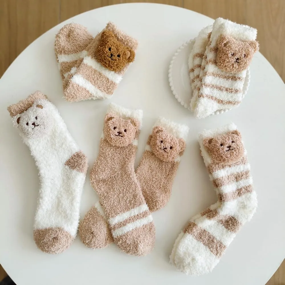 5 Pairs Fuzzy Socks for Women, Winter Thickening Coral Velvet Cozy Socks, Warm Home Sleeping Socks, Cute Animal Slipper Socks