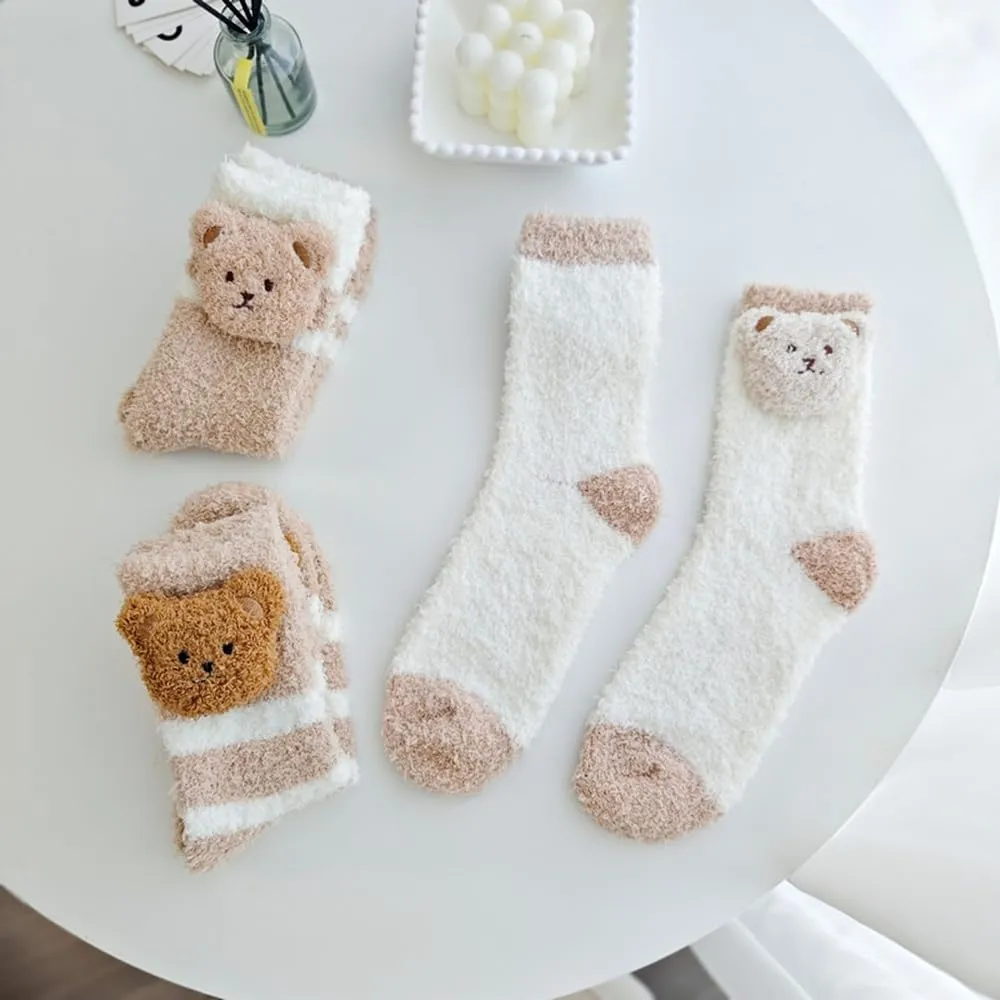 5 Pairs Fuzzy Socks for Women, Winter Thickening Coral Velvet Cozy Socks, Warm Home Sleeping Socks, Cute Animal Slipper Socks