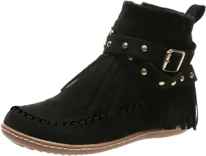 Ankle Boots for Women Comfy Platform Boots for Women Round Toe Suede Zipper Flat Heel Vintage Fringe Boots