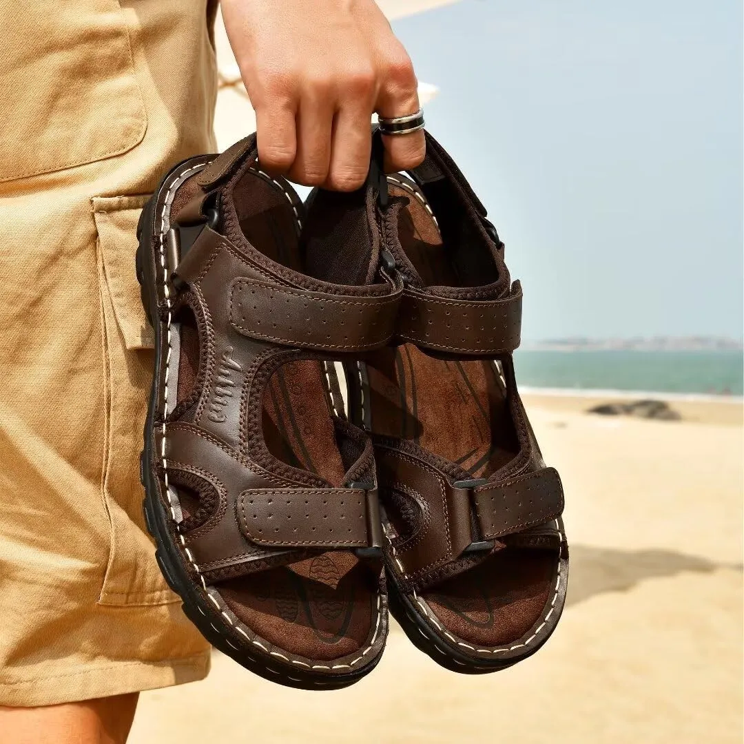 Arkbird Men's Sandals, Closed Toe Leather Fisherman Outdoor Hiking Sport Shoes Summer