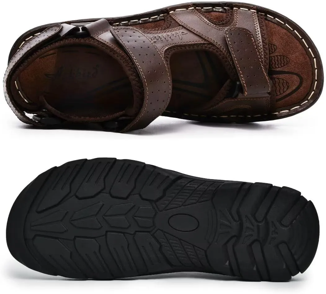 Arkbird Men's Sandals, Closed Toe Leather Fisherman Outdoor Hiking Sport Shoes Summer