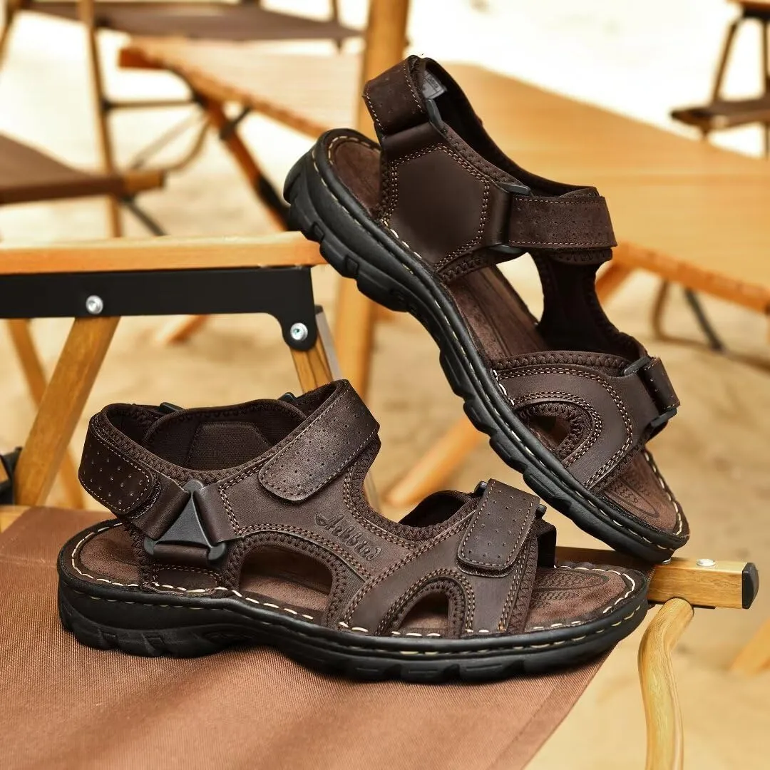 Arkbird Men's Sandals, Closed Toe Leather Fisherman Outdoor Hiking Sport Shoes Summer