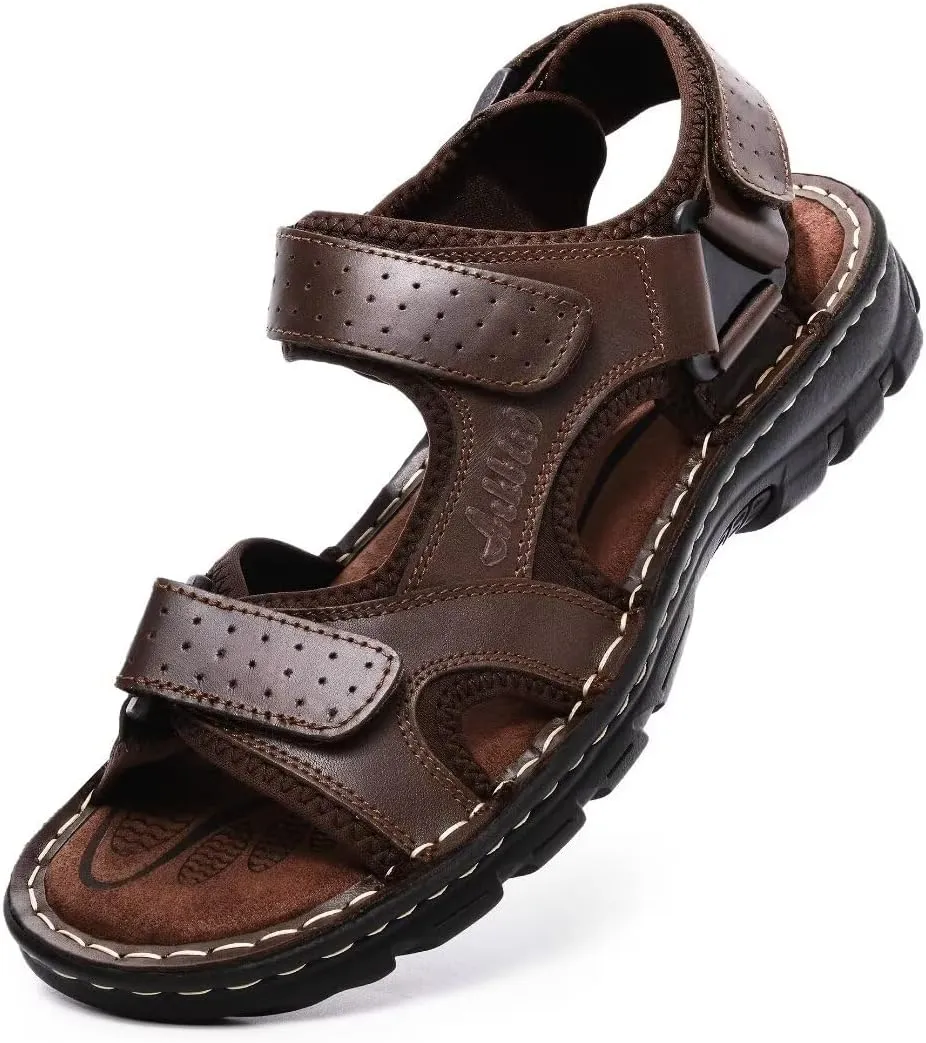 Arkbird Men's Sandals, Closed Toe Leather Fisherman Outdoor Hiking Sport Shoes Summer