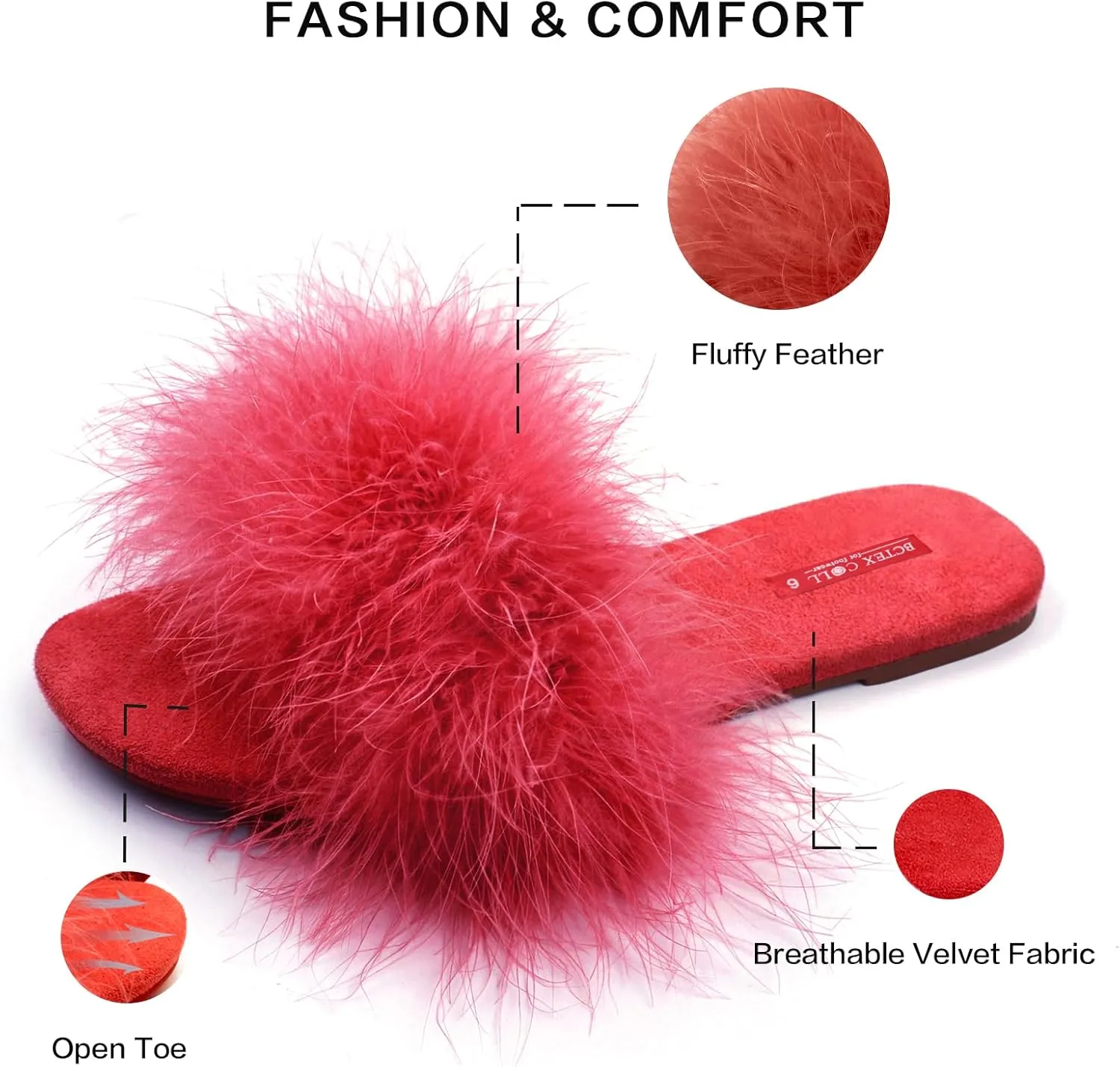 BCTEX COLL Women's Fluffy Pom Pom Feather Slipper Memory Foam Cozy Slippers House Bedroom Fuzzy Slippers for Women