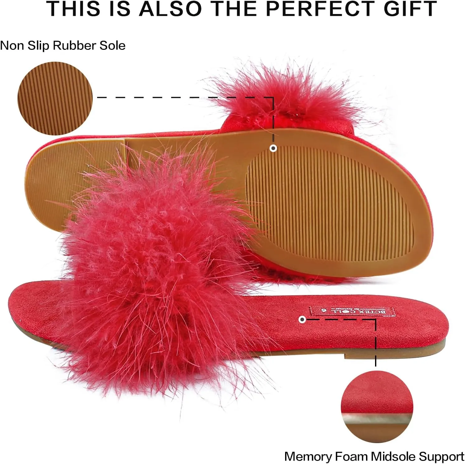 BCTEX COLL Women's Fluffy Pom Pom Feather Slipper Memory Foam Cozy Slippers House Bedroom Fuzzy Slippers for Women