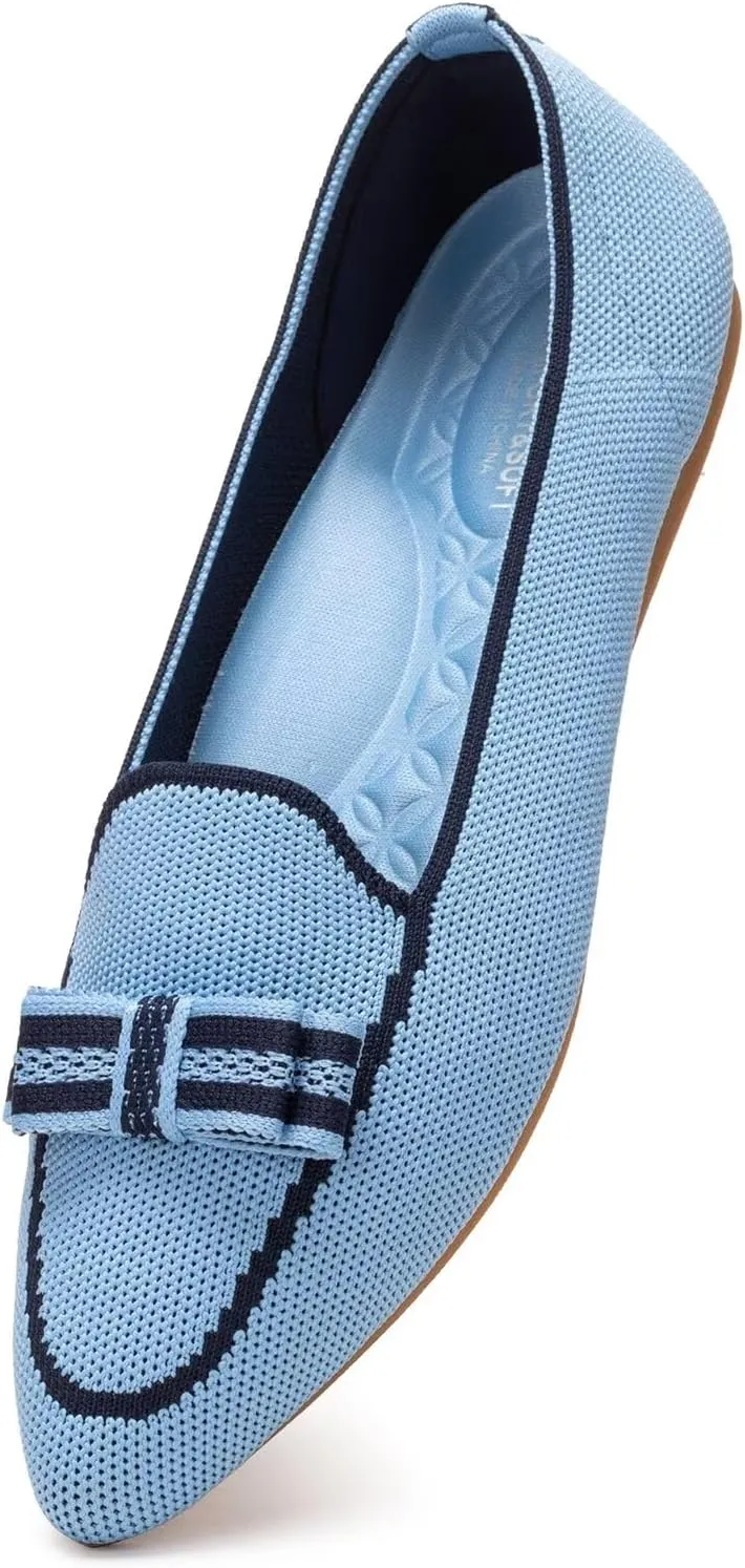 BEJINASH Women's Loafer Flats Casual Knit Fabric Lightweight Dressy Shoes Washable Elegant Pointed-Toe lace-up Bow Shoes Comfortable Ballet Shoes for Women Perfect for Daily