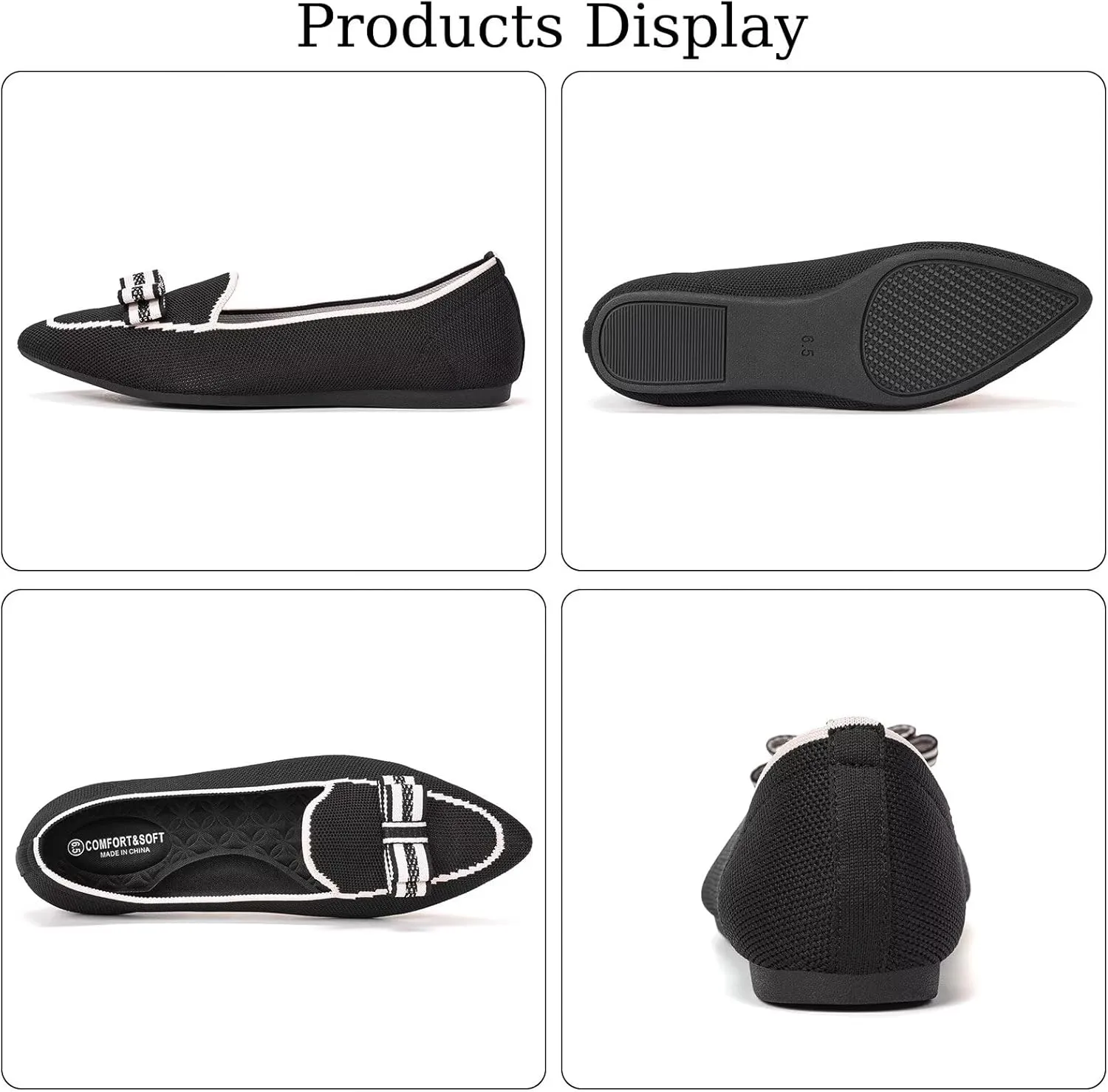 BEJINASH Women's Loafer Flats Casual Knit Fabric Lightweight Dressy Shoes Washable Elegant Pointed-Toe lace-up Bow Shoes Comfortable Ballet Shoes for Women Perfect for Daily