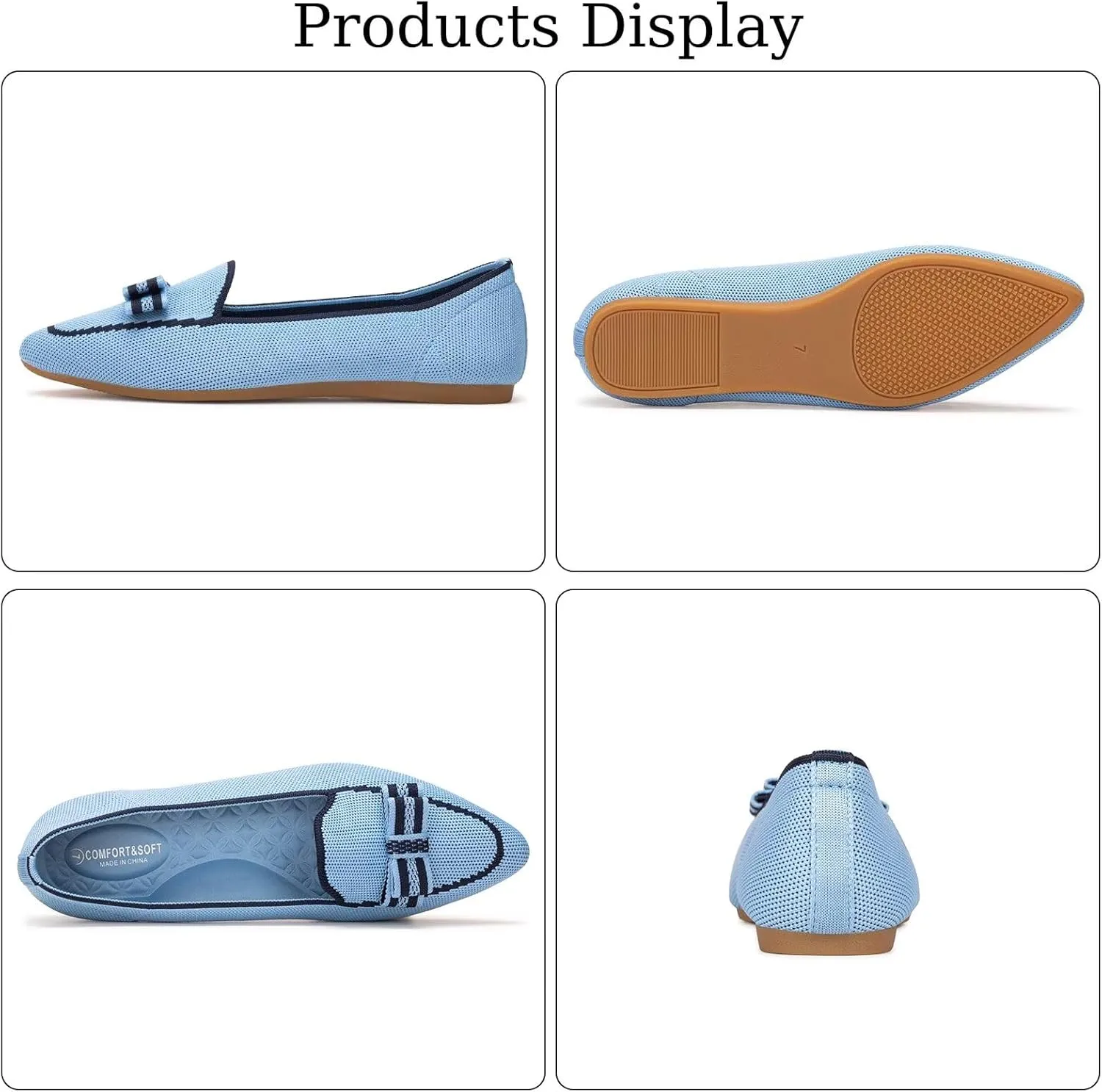 BEJINASH Women's Loafer Flats Casual Knit Fabric Lightweight Dressy Shoes Washable Elegant Pointed-Toe lace-up Bow Shoes Comfortable Ballet Shoes for Women Perfect for Daily