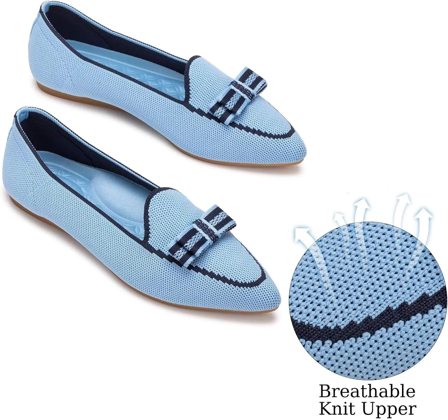 BEJINASH Women's Loafer Flats Casual Knit Fabric Lightweight Dressy Shoes Washable Elegant Pointed-Toe lace-up Bow Shoes Comfortable Ballet Shoes for Women Perfect for Daily