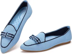 BEJINASH Women's Loafer Flats Casual Knit Fabric Lightweight Dressy Shoes Washable Elegant Pointed-Toe lace-up Bow Shoes Comfortable Ballet Shoes for Women Perfect for Daily