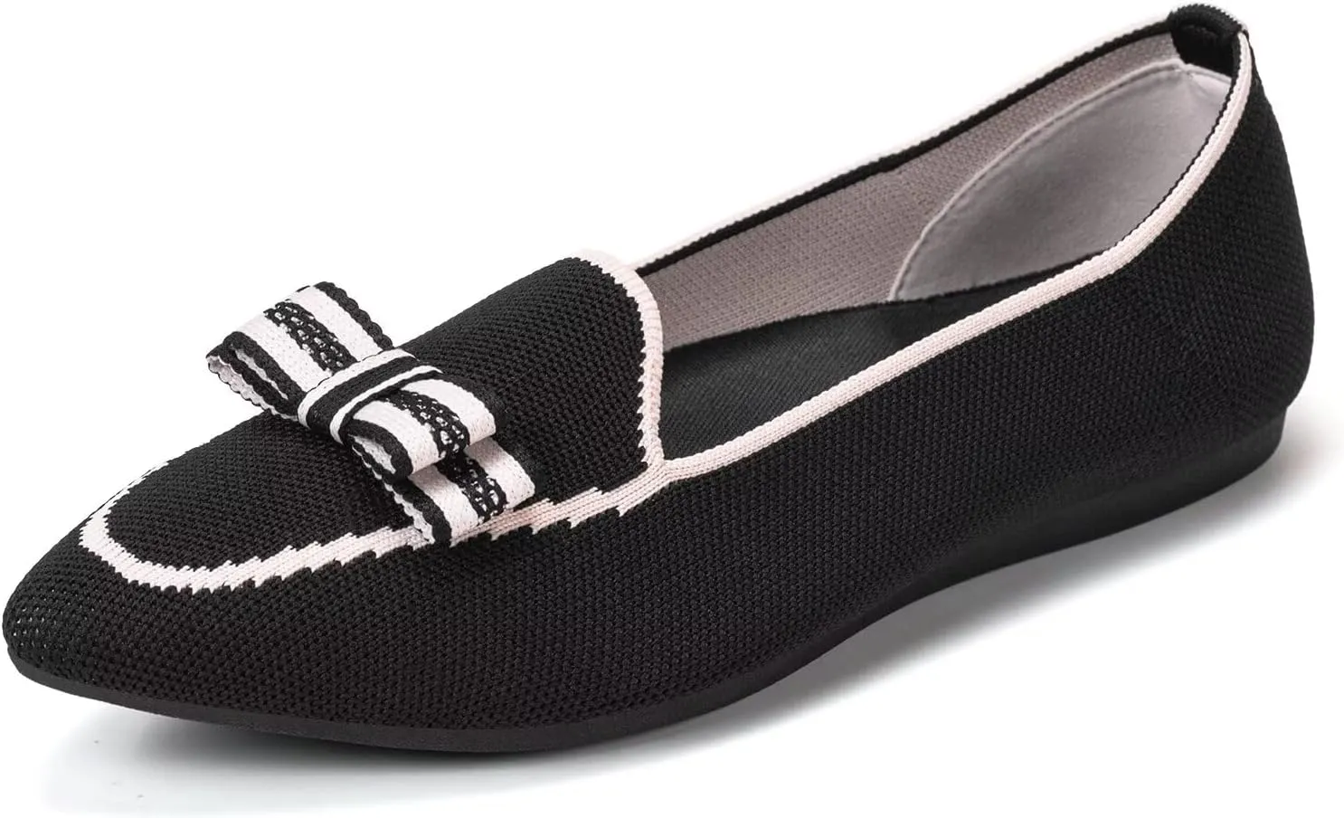 BEJINASH Women's Loafer Flats Casual Knit Fabric Lightweight Dressy Shoes Washable Elegant Pointed-Toe lace-up Bow Shoes Comfortable Ballet Shoes for Women Perfect for Daily
