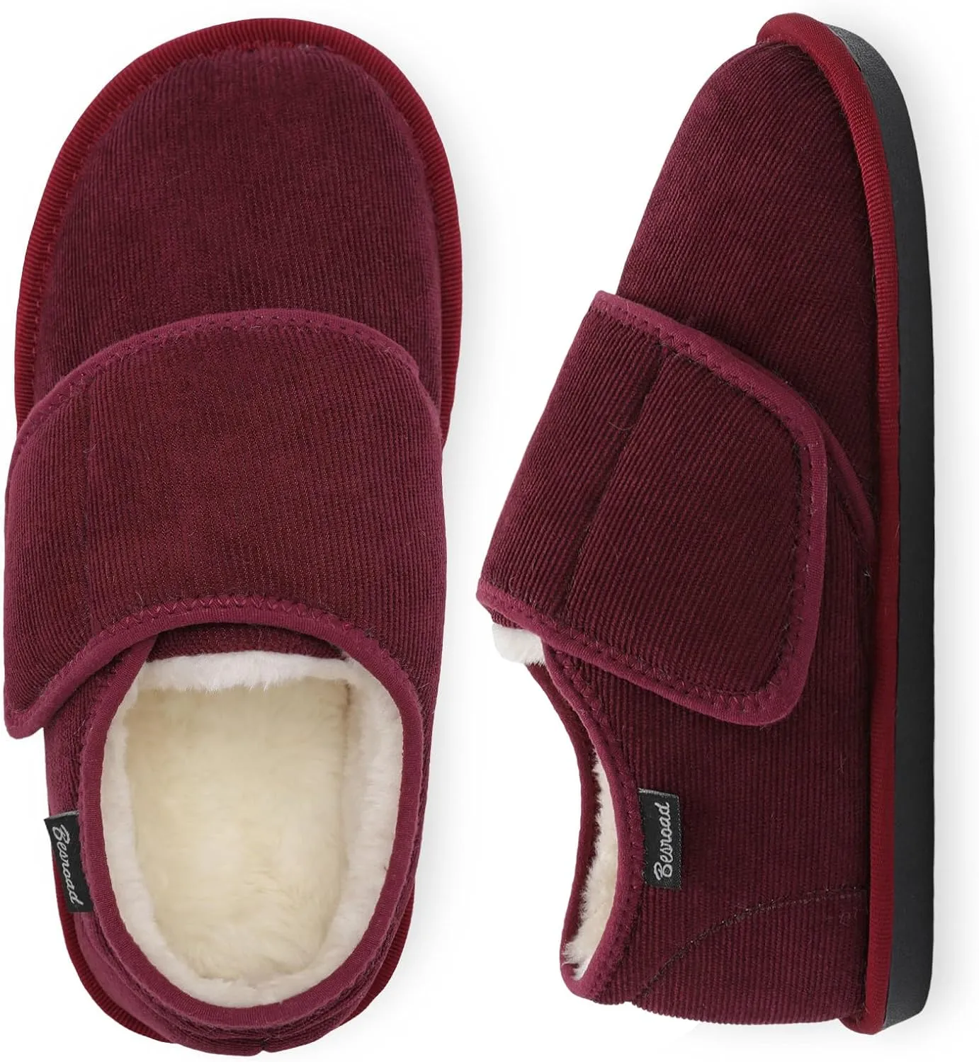 Besroad Womens Furry Memory Foam House Slippers Wide Diabetic Shoes Adjustable Bedroom Slippers Arthritis Edema Swollen House Shoes Indoor Outdoor