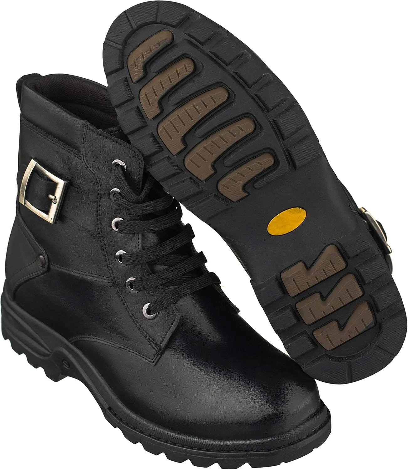 CALTO Men's Invisible Height Increasing Elevator Shoes - Black Premium Leather Lace-up High-top Ankle Boots - 3.2 Inches Taller - T14002 - Size 8 D(M) US