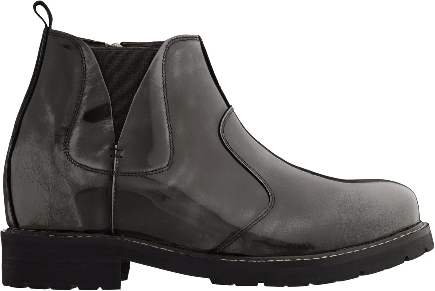 CALTO Men's Invisible Height Increasing Elevator Shoes - Grey Patent Leather Chelsea-zip Boots - 3.6 Inches Taller - K8991- Size 9 D(M) US