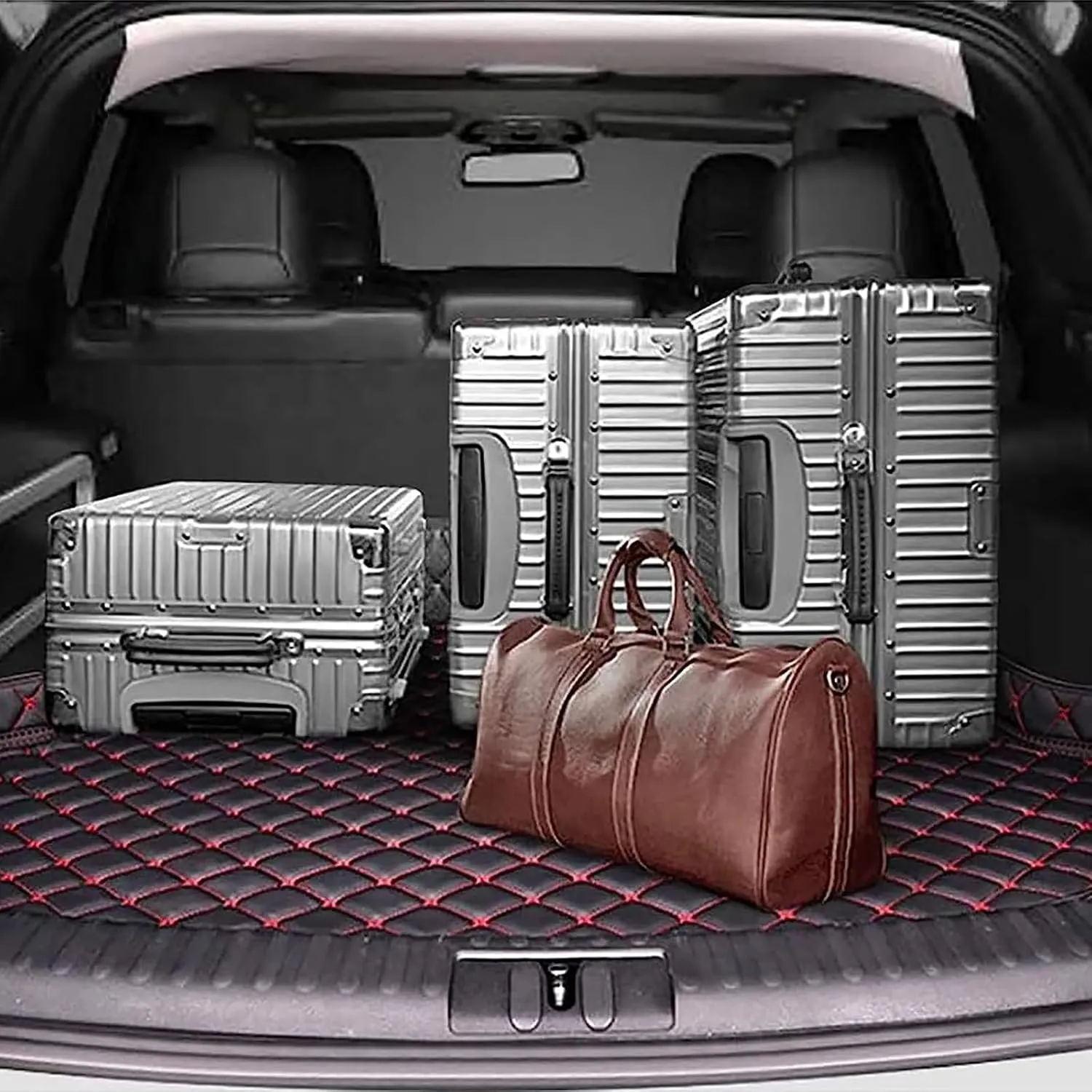 Car Leather Trunk Mats for Jaguar E-PACE 2024-, Heavy Duty Cargo Liners with Raised Edges, Waterproof Non-Slip Backing, Storage Protector Rear Boot Floor Accessories,B