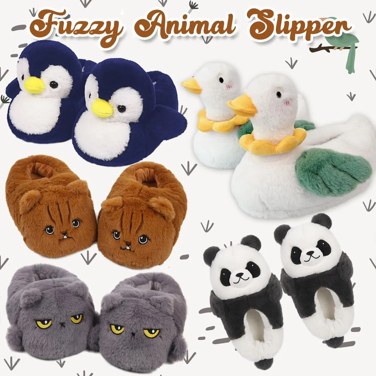 Caramella Bubble Women Cute Duck Animal Slipper for Adult Fuzzy Warm House Slippers Novelty Fluffy Home Shoes Ladies Girls Winter Slippers Indoor Outdoor