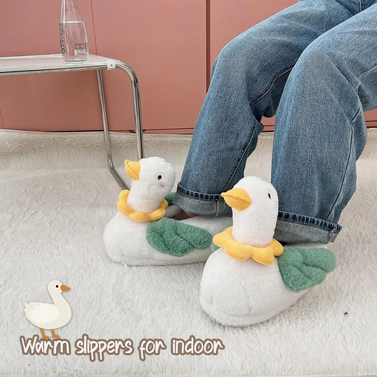 Caramella Bubble Women Cute Duck Animal Slipper for Adult Fuzzy Warm House Slippers Novelty Fluffy Home Shoes Ladies Girls Winter Slippers Indoor Outdoor