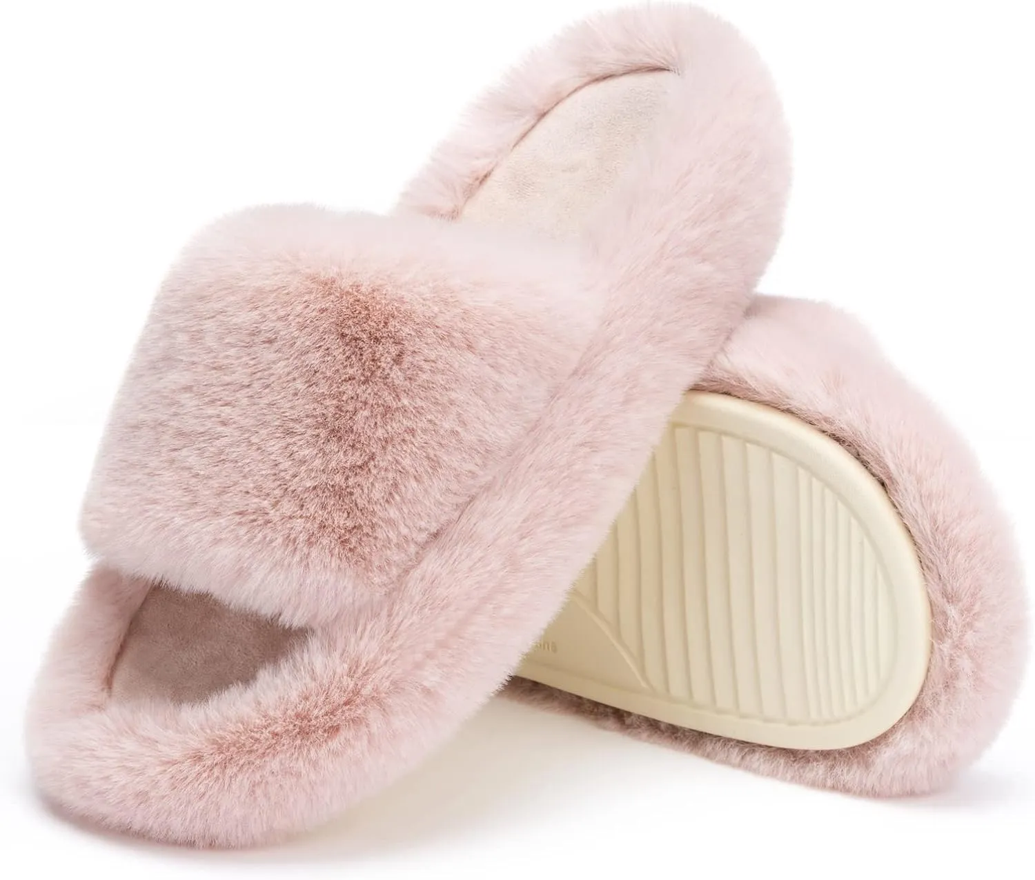 Chantomoo Women's Blue Memory Foam Faux Fur Lined Open Toe Slippers for Women - US 12