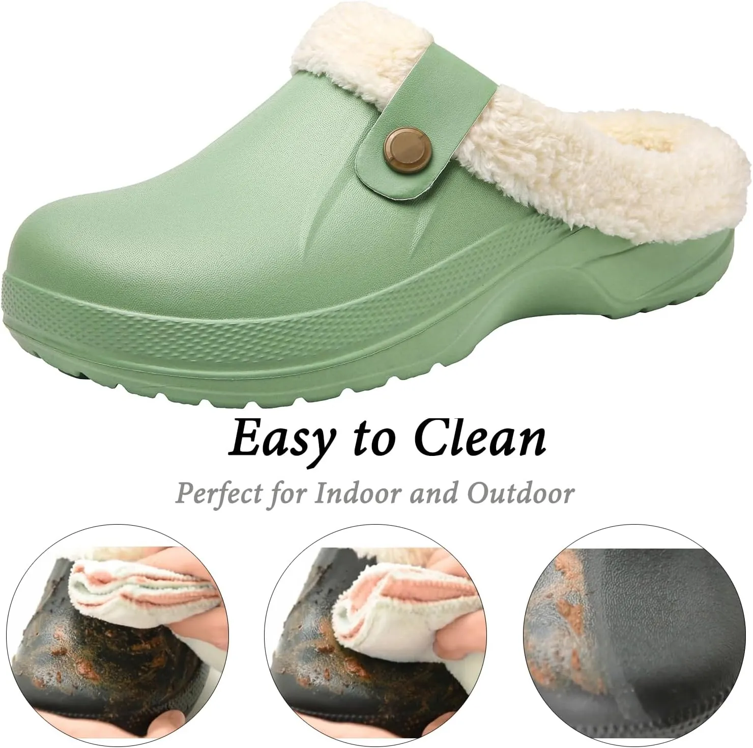 ChayChax Women and Men Fur Lined Clogs Memory Foam Warm Fuzzy Slippers Winter Waterproof Indoor Outdoor Slipper