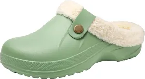 ChayChax Women and Men Fur Lined Clogs Memory Foam Warm Fuzzy Slippers Winter Waterproof Indoor Outdoor Slipper