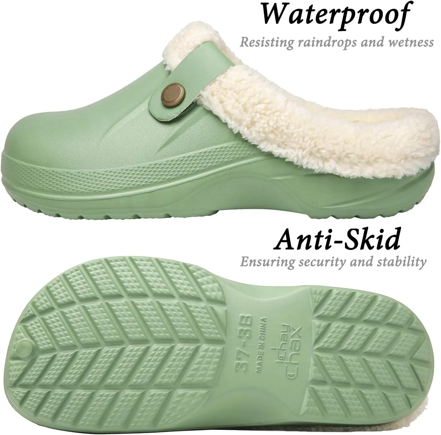 ChayChax Women and Men Fur Lined Clogs Memory Foam Warm Fuzzy Slippers Winter Waterproof Indoor Outdoor Slipper
