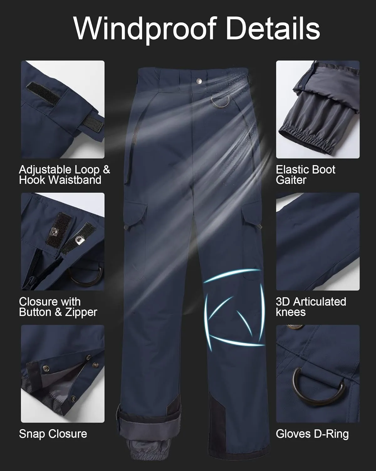 CREATMO US Men's Snow Pants Ski Bibs Waterproof Insulated Winter Snowboard Cargo