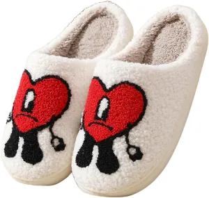 Cute Bunny Slippers for Women and Men - Fuzzy Cartoon Plush Warm Love Pattern Kawaii Couple Slippers for Autumn Winter