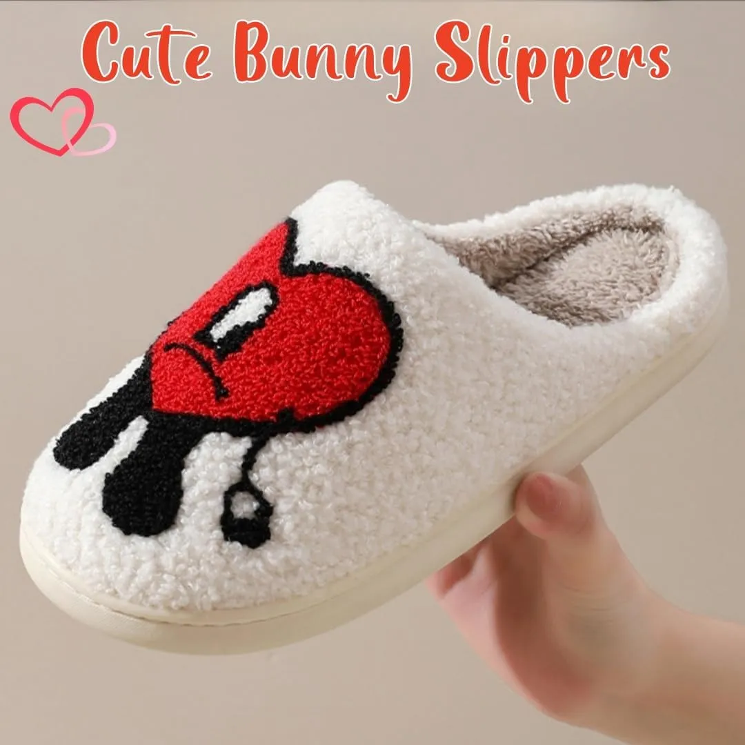 Cute Bunny Slippers for Women and Men - Fuzzy Cartoon Plush Warm Love Pattern Kawaii Couple Slippers for Autumn Winter