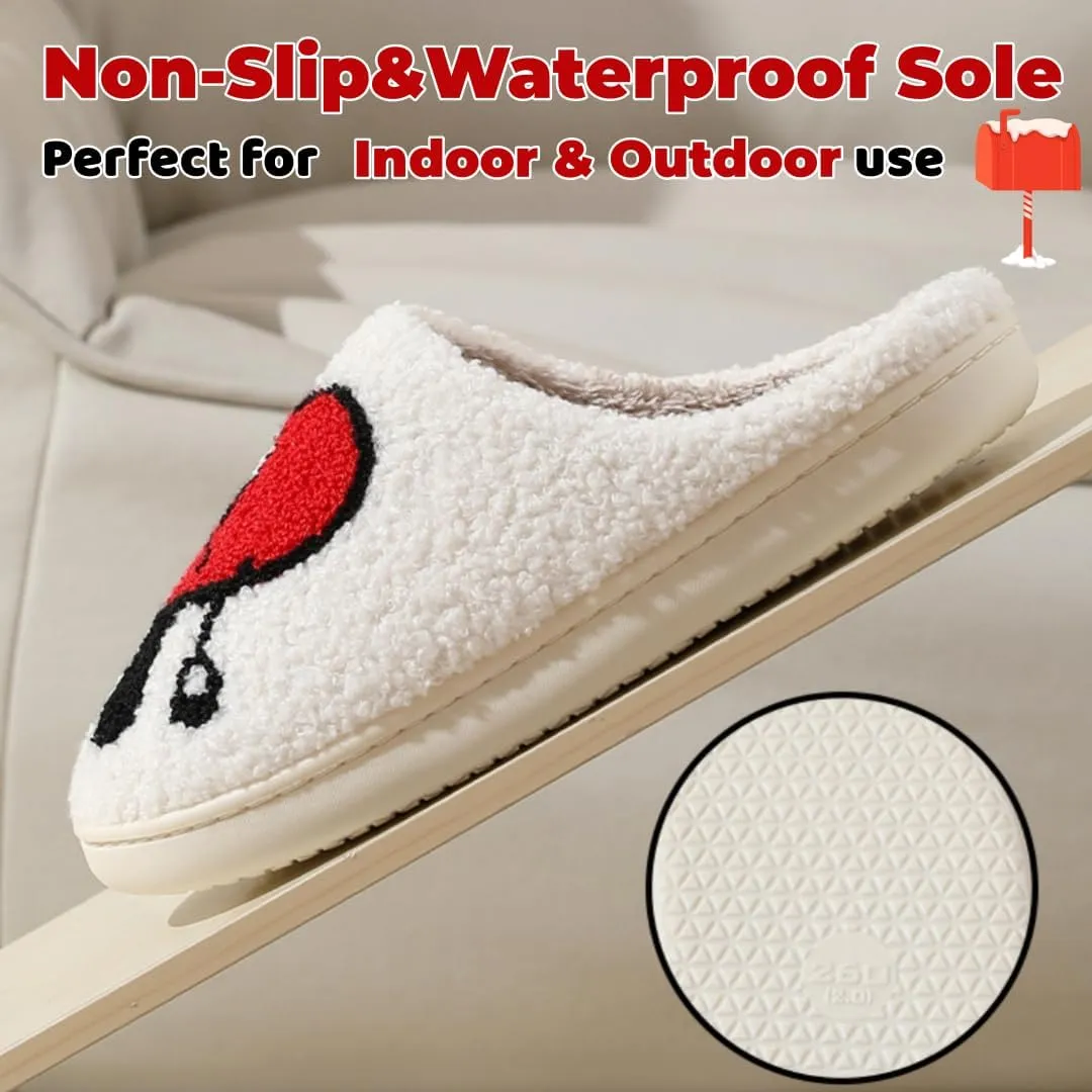 Cute Bunny Slippers for Women and Men - Fuzzy Cartoon Plush Warm Love Pattern Kawaii Couple Slippers for Autumn Winter