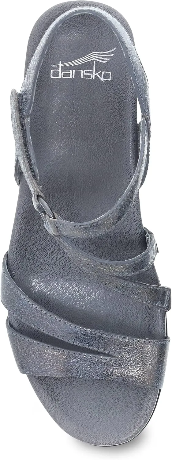 Dansko Addyson Wedge Sandal for Women – Cushioned, Contoured Footbed for All-Day Comfort and Support – Adjustable Hook & Loop Strap with Buckle Detail – Lightweight Rubber Outsole