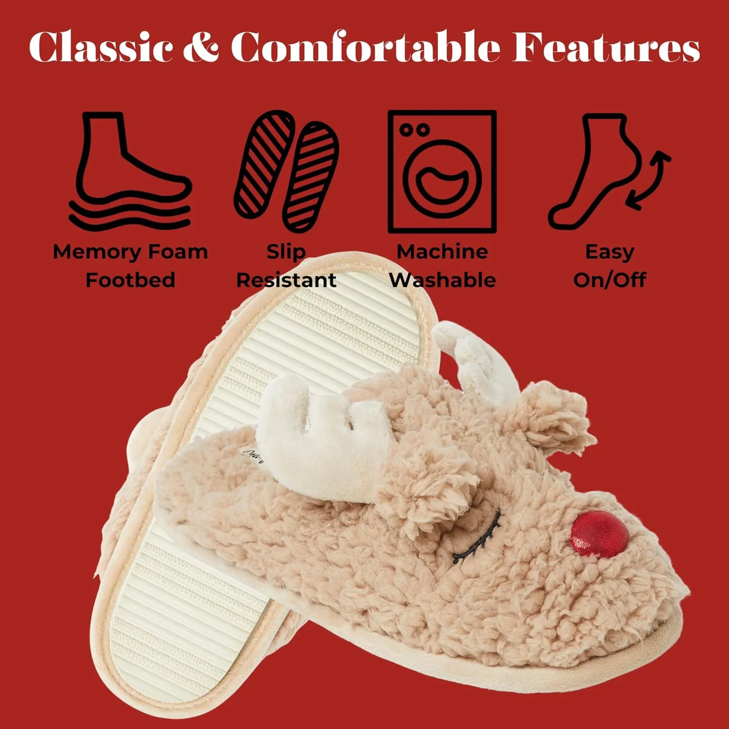 Dearfoams unisex-child Matching Family Holiday Christmas Reindeer & Turkey Scuff
