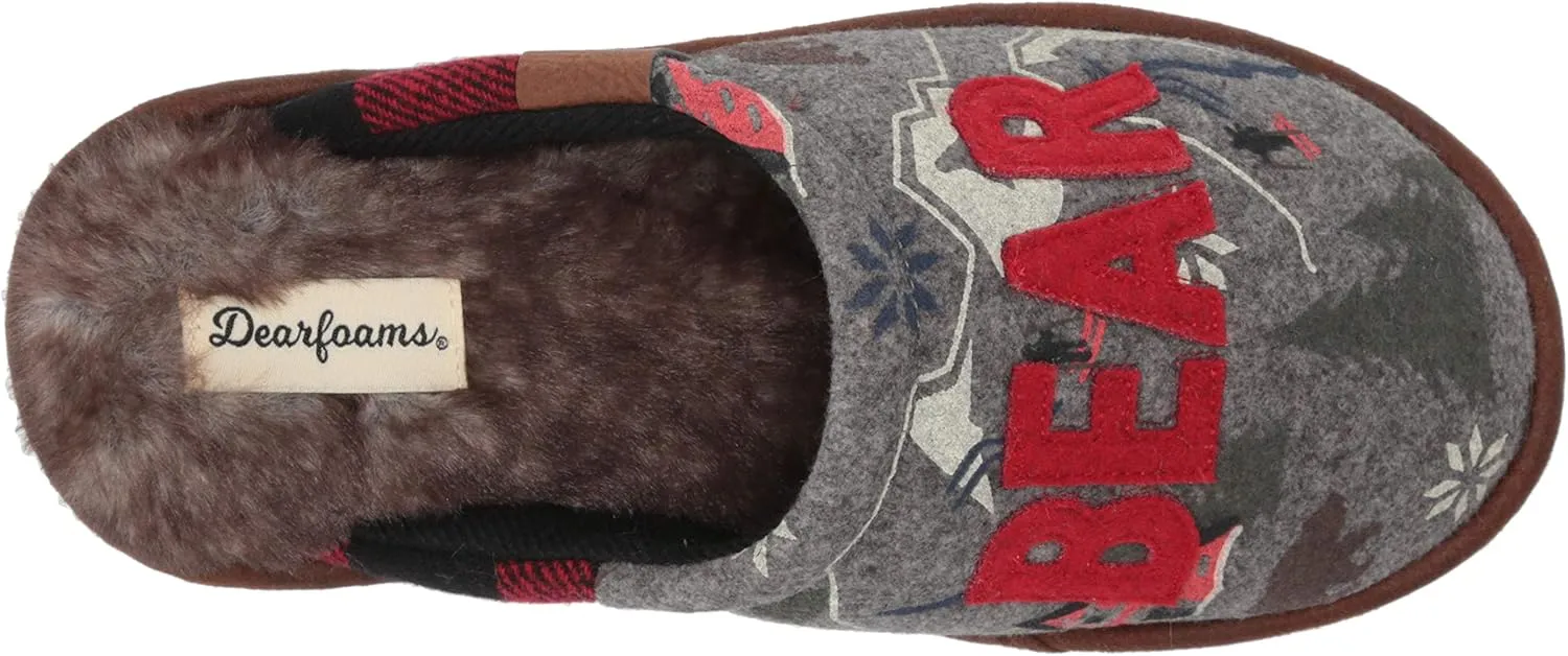 Dearfoams Women's Alpine Print Family Mood Bear Scuff Slipper