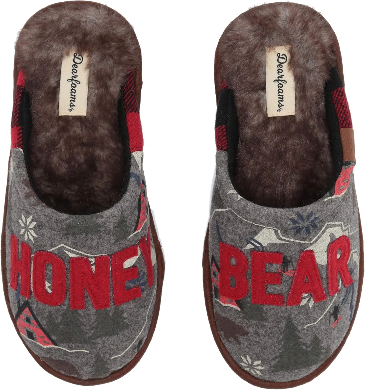 Dearfoams Women's Alpine Print Family Mood Bear Scuff Slipper