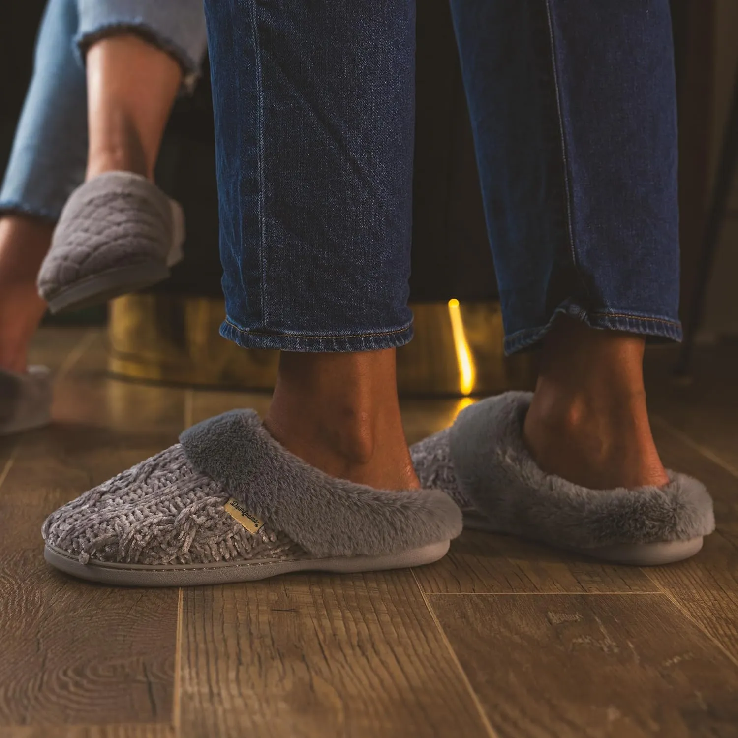 Dearfoams Women's Fuzzy Memory Foam Cable Knit Claire Clog House Slipper with Wide Widths