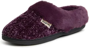 Dearfoams Women's Fuzzy Memory Foam Cable Knit Claire Clog House Slipper with Wide Widths