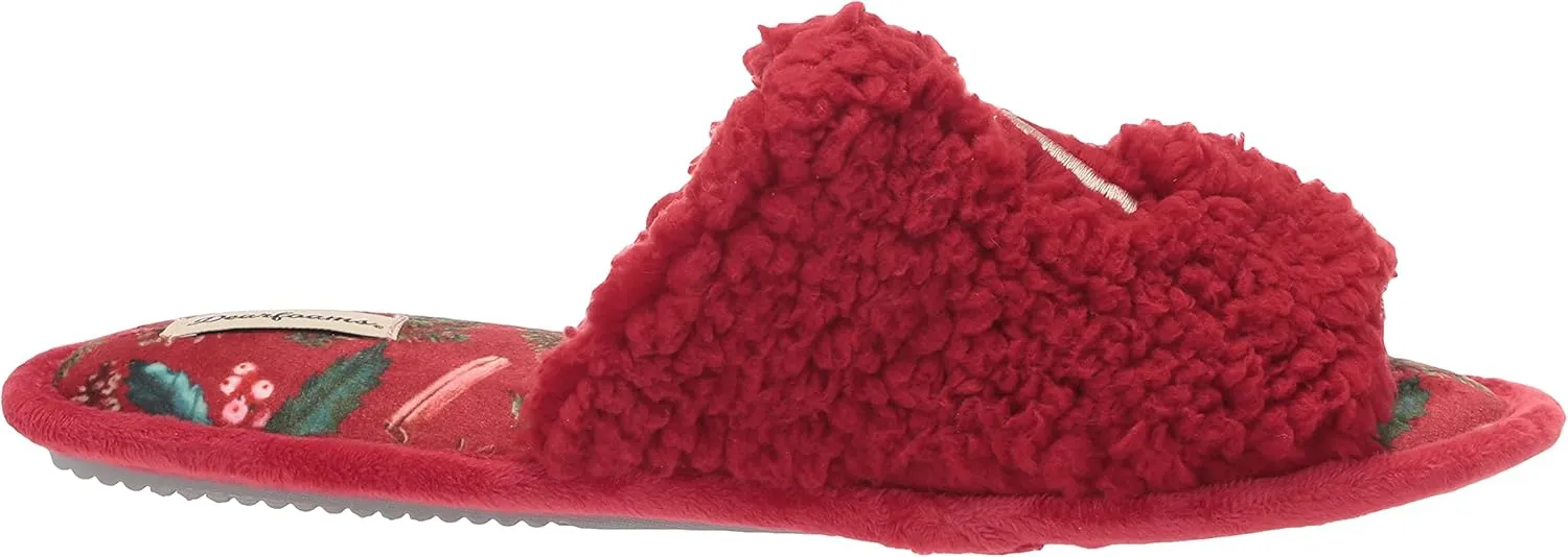 Dearfoams Women's Lane Giftable Holiday Slide with Novelty Sayings Applique Slipper