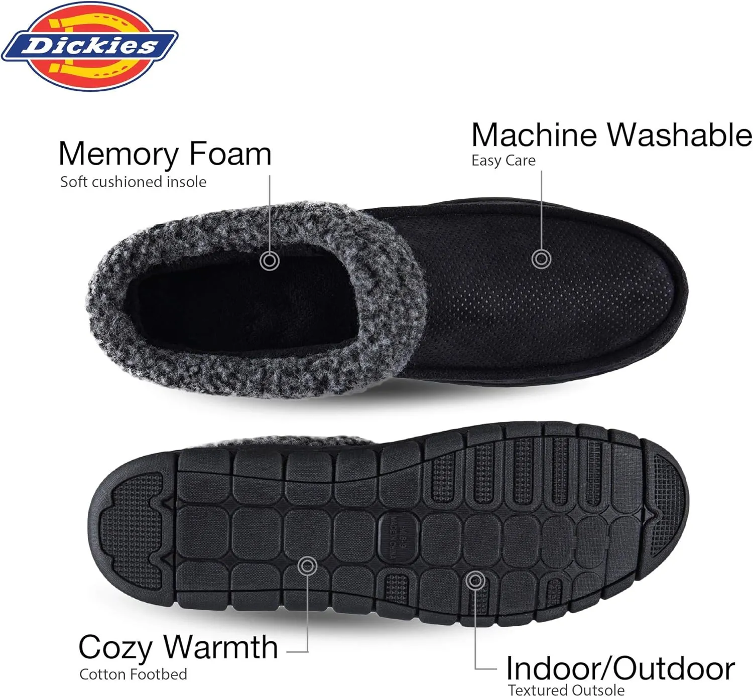 Dickies Men's Perforated Closed Back Memory Foam Slippers - Indoor/Outdoor Sole, Machine Washable