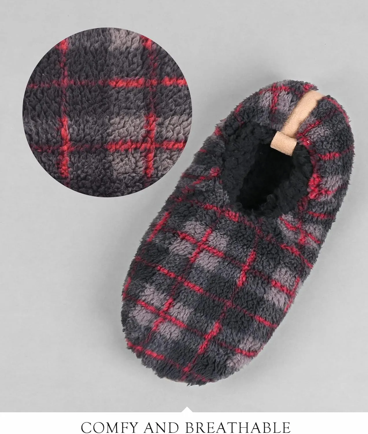 DICUIRD Mens Soft Soles Slipper Socks With Grippers, Cozy&Warm Sherpa Lining Slippers With Non Skid Bottoms, Fuzzy House Slippers