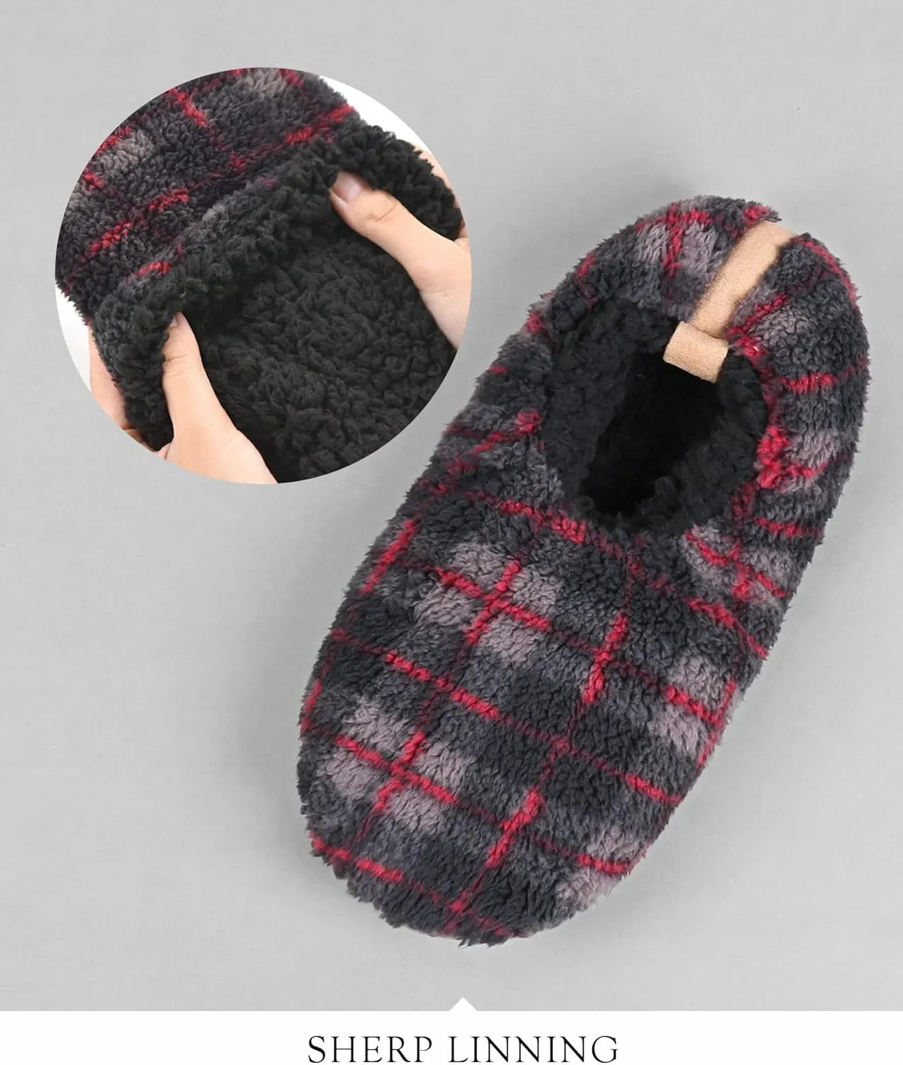 DICUIRD Mens Soft Soles Slipper Socks With Grippers, Cozy&Warm Sherpa Lining Slippers With Non Skid Bottoms, Fuzzy House Slippers
