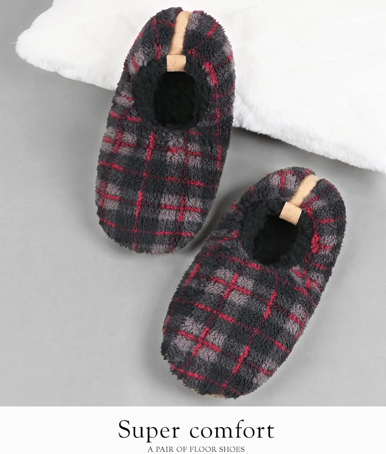 DICUIRD Mens Soft Soles Slipper Socks With Grippers, Cozy&Warm Sherpa Lining Slippers With Non Skid Bottoms, Fuzzy House Slippers