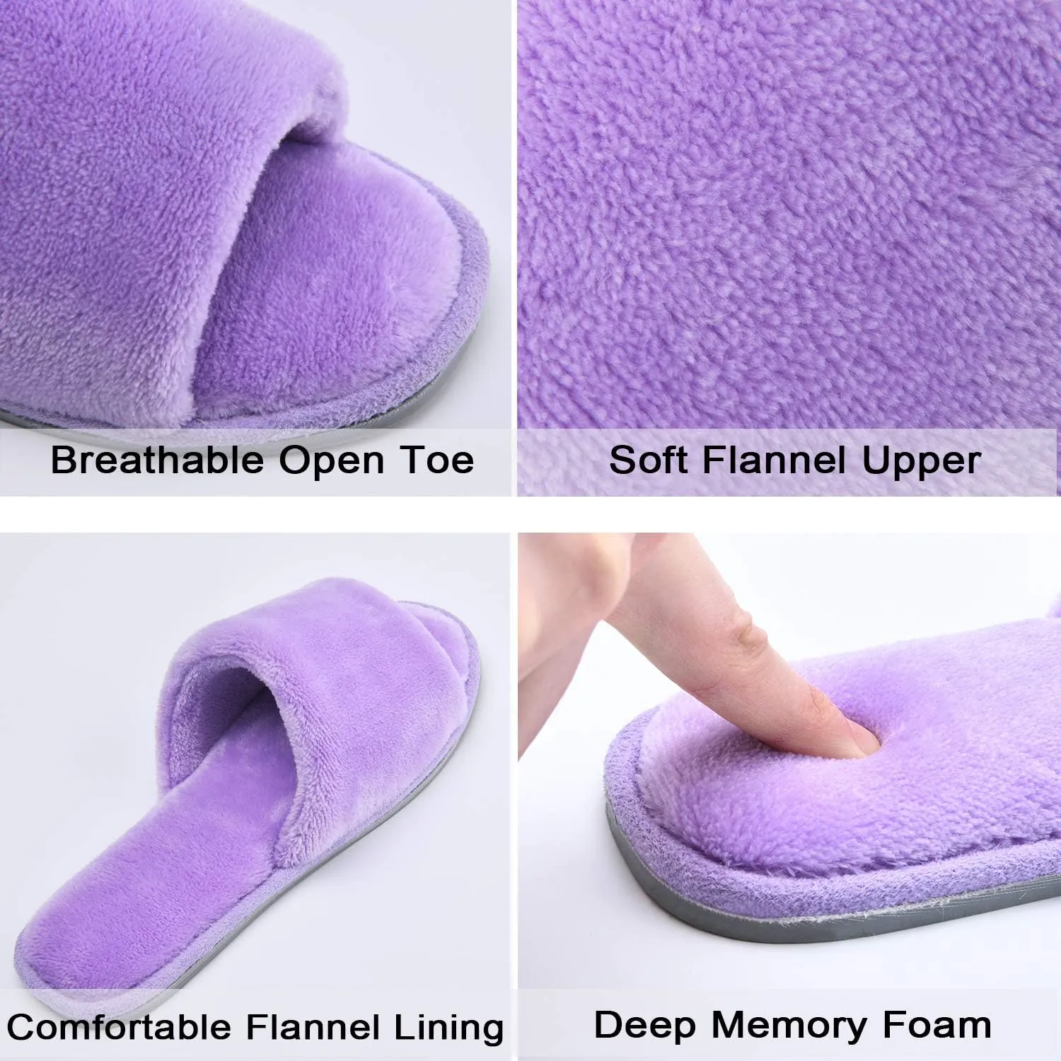 DL Open Toe Slippers for women Indoor, Cozy Memory Foam Womens House Slippers Summer Slip On, Comfy Soft Flannel Womens Bedroom Slippers Slide Breathable Size 5-6 7-8 9-10