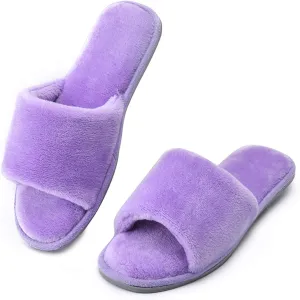 DL Open Toe Slippers for women Indoor, Cozy Memory Foam Womens House Slippers Summer Slip On, Comfy Soft Flannel Womens Bedroom Slippers Slide Breathable Size 5-6 7-8 9-10