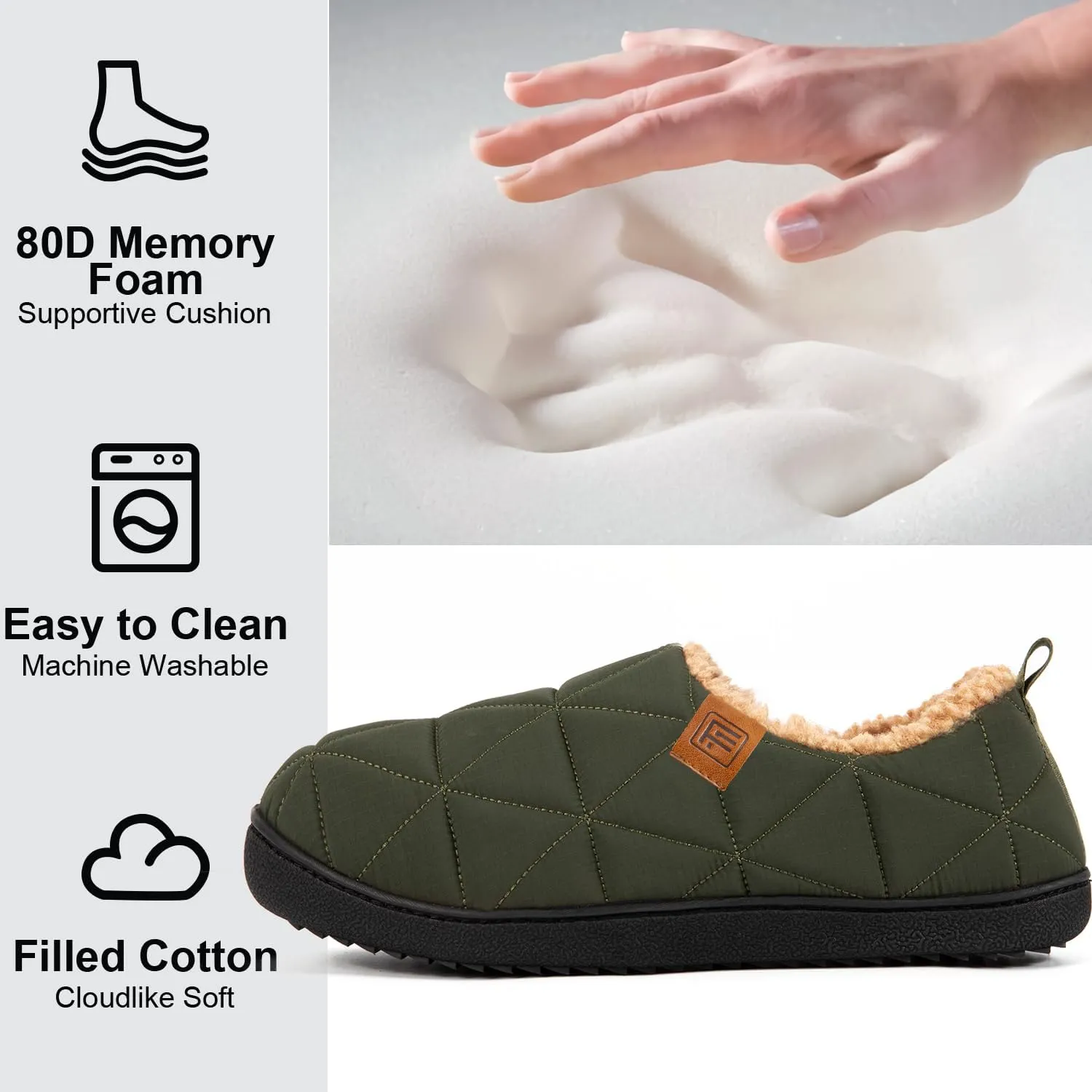 FamilyFairy Mens Warm Slippers Quilted Nylon Memory Foam House Shoes Indoor Outdoor with Non-Slip Sole