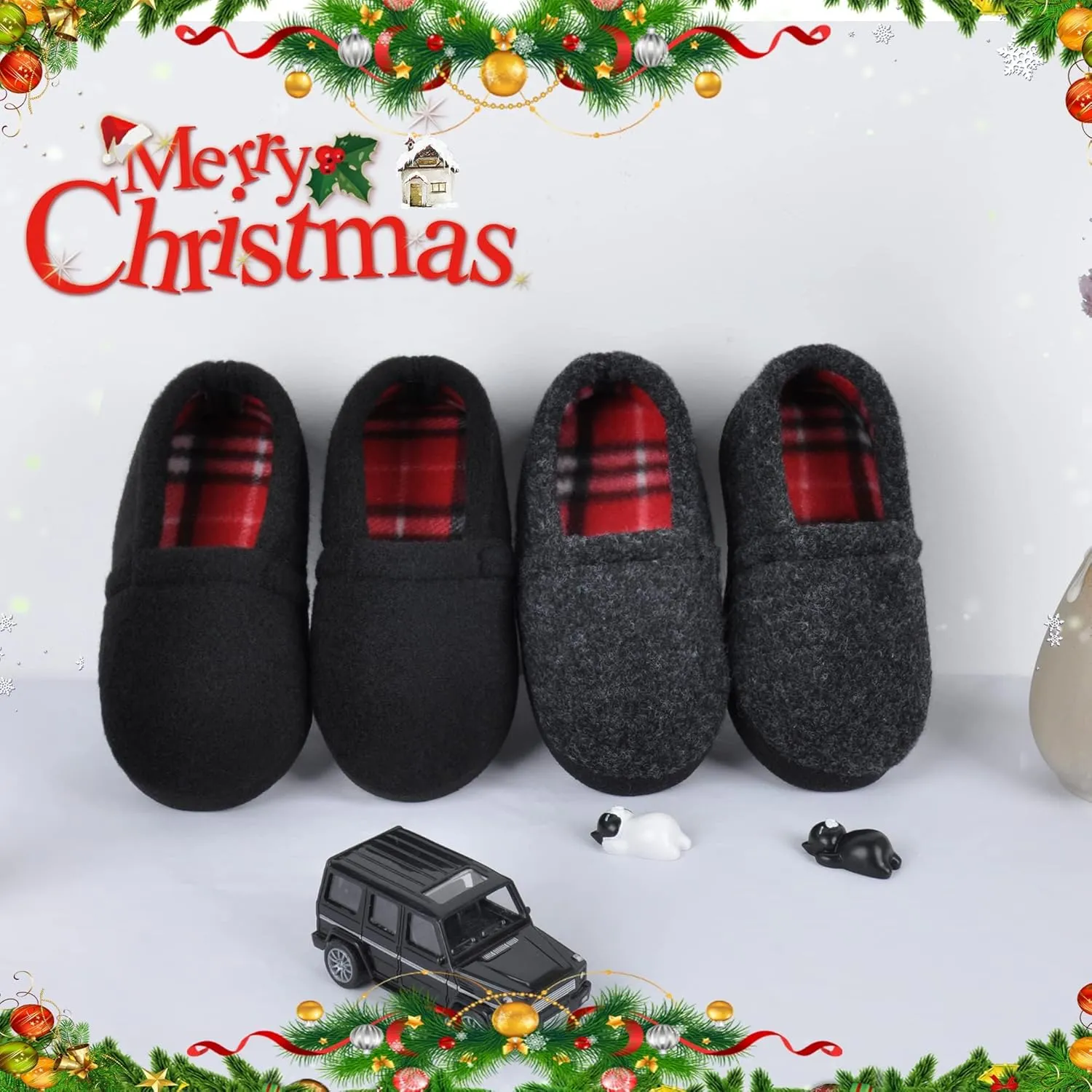 festooning Kids Boys Comfy Warm Indoor House Slippers Fleece Memory Foam Shoes