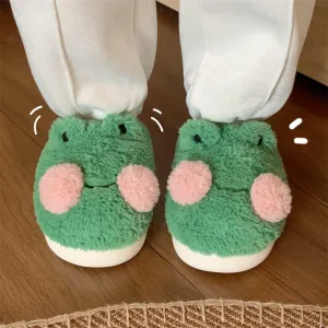 Frog Fuzzy Slippers Y2K Kawaii Cottagecore Dorm Slipper Gyaru Cute Fluffy Plush Cozy House Slipper Preppy Furry Shoes (Green,6)