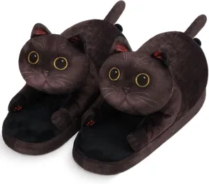 Funny Cat Slippers for Women,Fuzzy Animal Indoor House Shoes with Soft Memory Foam,Comfy Plush Warm Slip-on Slippers,Cat Gifts for Cat Lover
