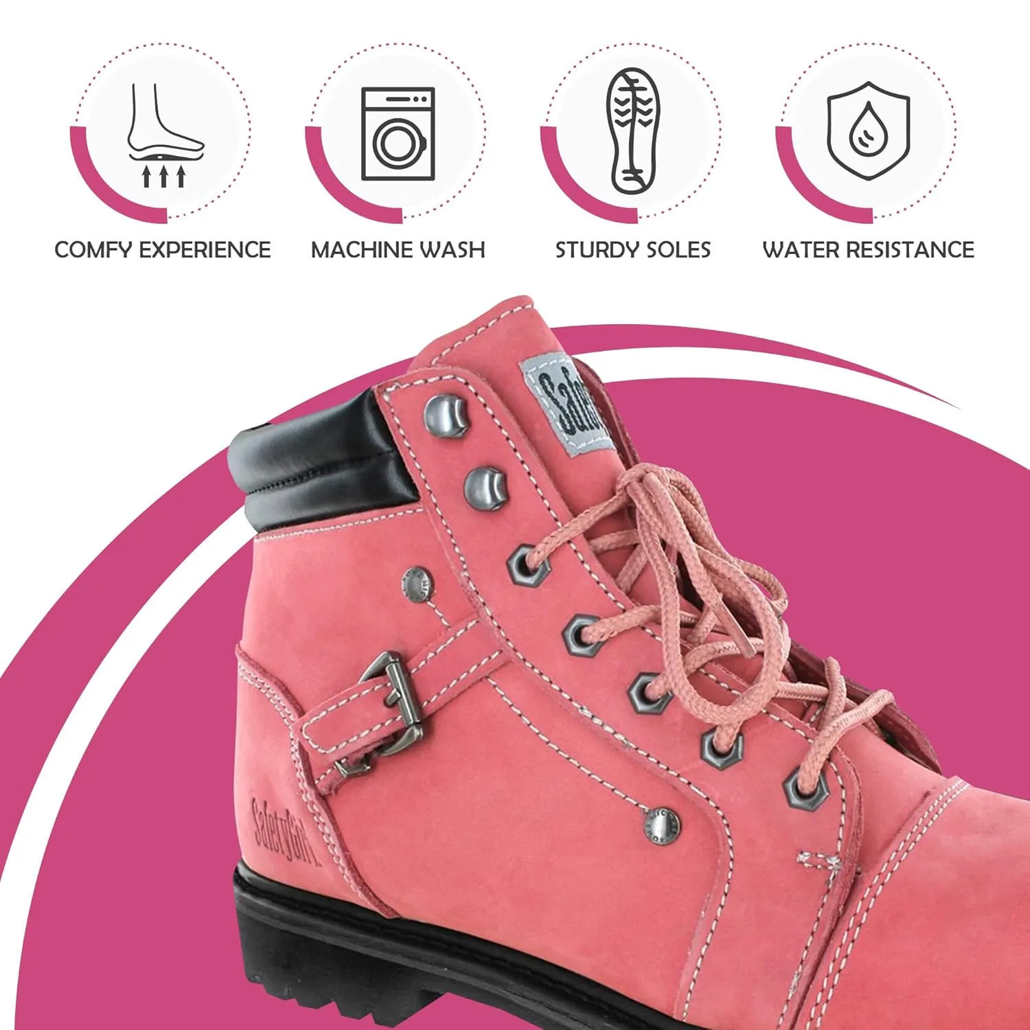 Fusion English Waterproof Work Boots - Pink Steel Toe 8M | Leather Work Boots Equipped with A Rugged Goodyear Welt Construction, Oil Resistant Outsoles and Cushioned Insoles